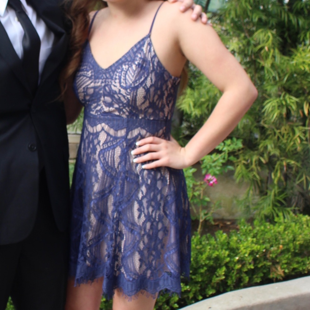 Aqua navy lace dress